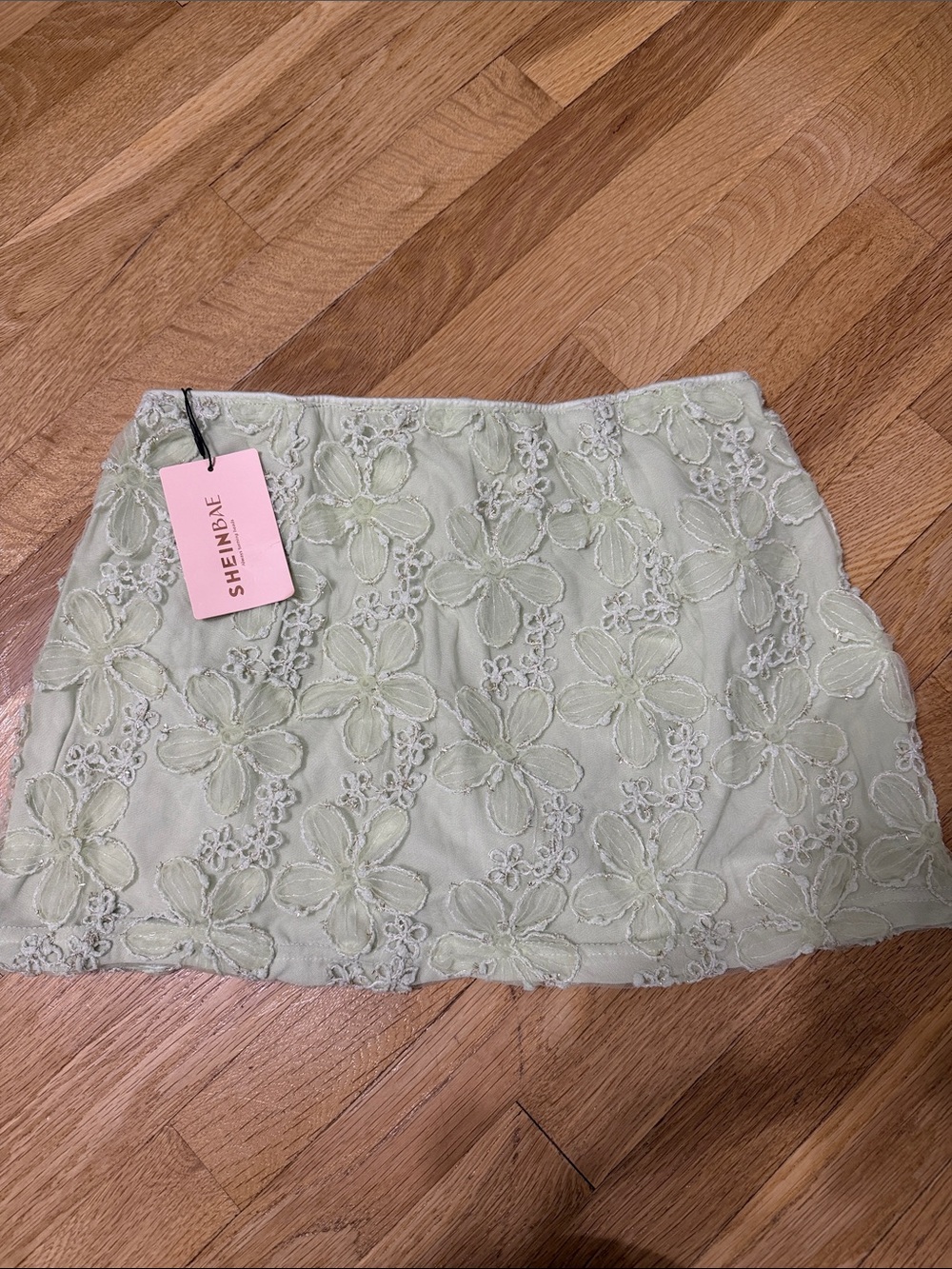 SHEIN Pastel Green Floral Lace Mini Skort